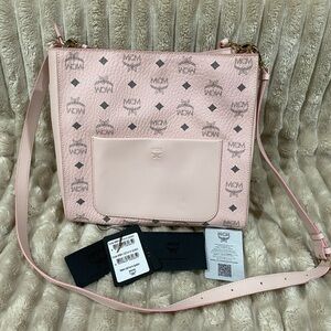 MCM Blush Pink Crossbody Bag with Logo